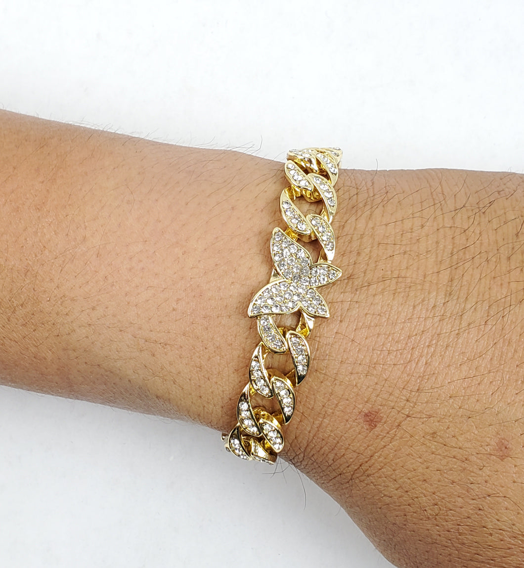 Mens Bracelet Chain w/Rhinestones Butterfly Gold Silver Plated