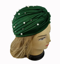 Load image into Gallery viewer, Pearl Beads Stretchy Turban Head Wrap Band Women Chemo Pleated Indian Cap Hat
