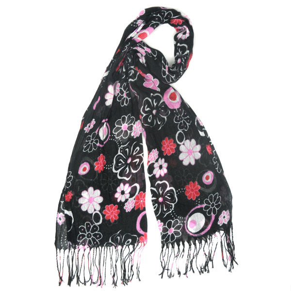 100% Rayon Large Flower Scarves Scarf for Women with Tassel