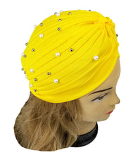 Load image into Gallery viewer, Pearl Beads Stretchy Turban Head Wrap Band Women Chemo Pleated Indian Cap Hat
